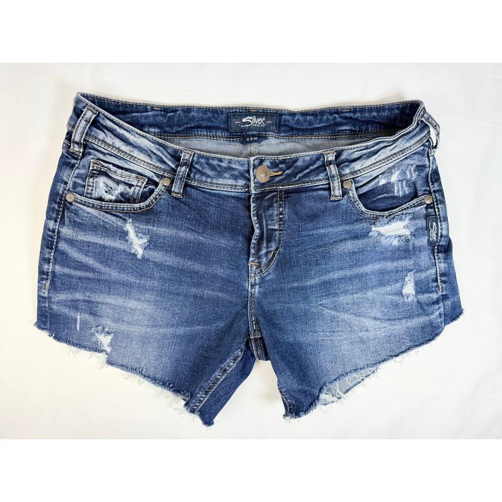 Silver Jeans Suki Shorts Womens 31 Distressed Raw Hem Mid Rise Denim